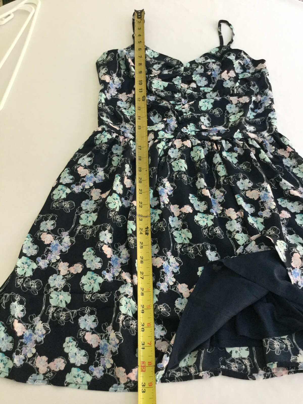 Eclair Blue Floral Dress Smocked-Back Size Large Navy Fit & Flare Beach Sundress