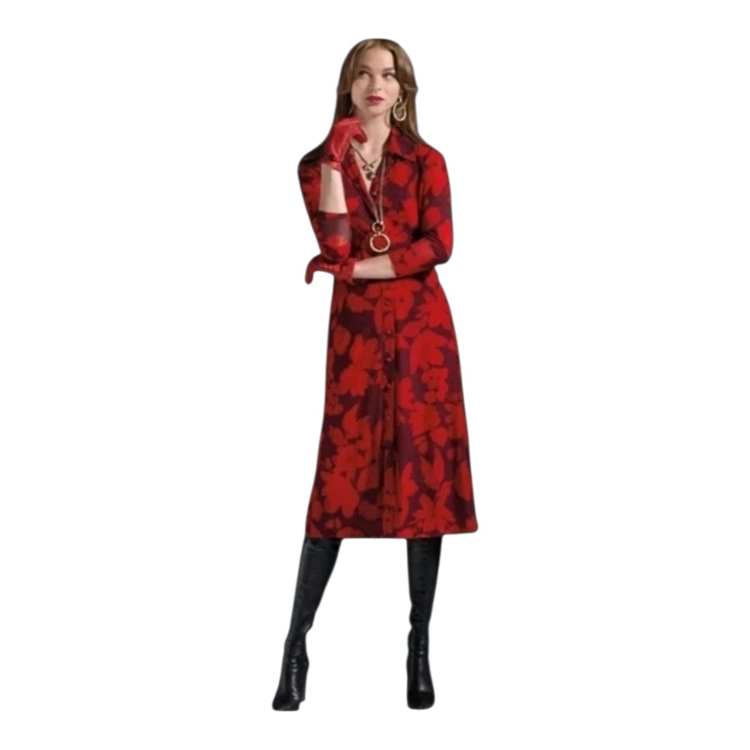 Cabi Womens Red Floral Print Moody Maximalist Mesh Jersey Midi Dress Medium
