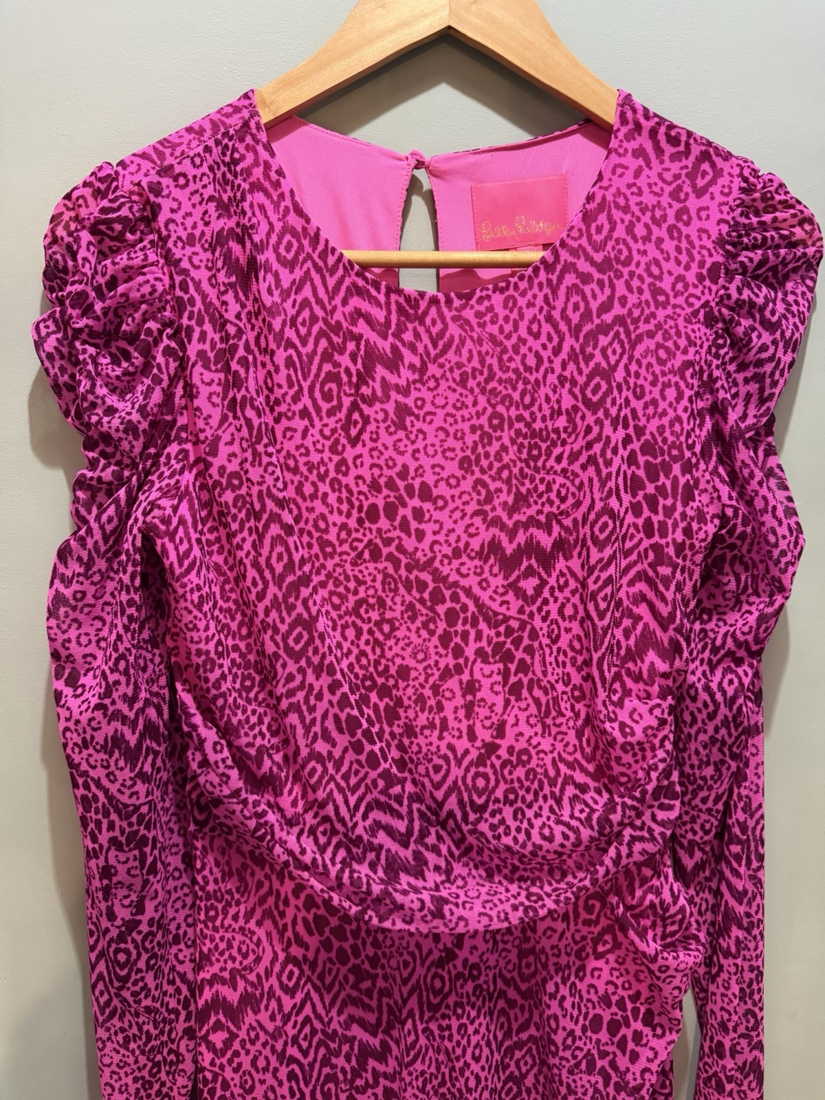 Lilly Pulitzer Preslie Mesh Midi Dress MED Cerise Pink Pattern Play Worn Once