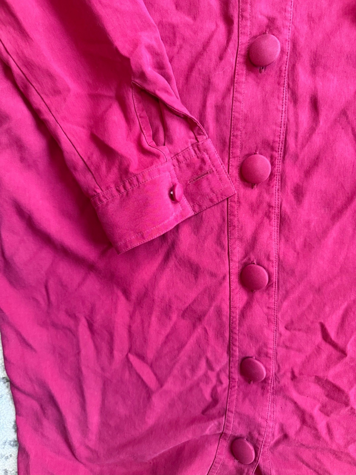 TESS Pink 100% Silk Button Pocket V-Neck Long Sleeve Shirt Dress Knee Length 6