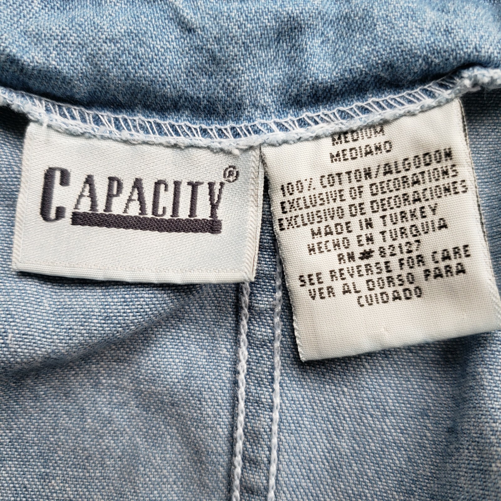 Vintage Capacity Bib Dress Medium Pockets Embroidery Blue Denim Side Split