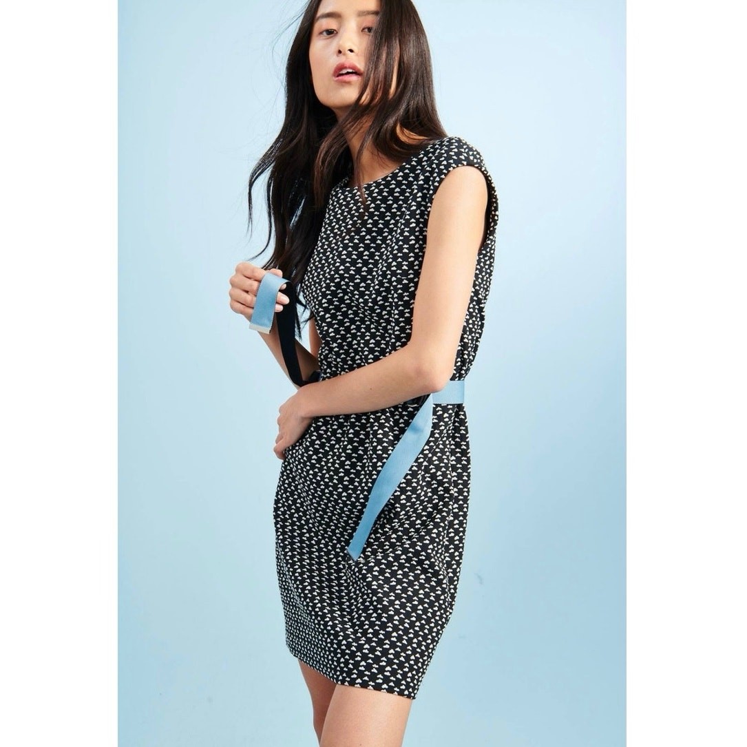 Cop Copine Black White Dress Belted Sleeveless Made in Portugal Office Wear