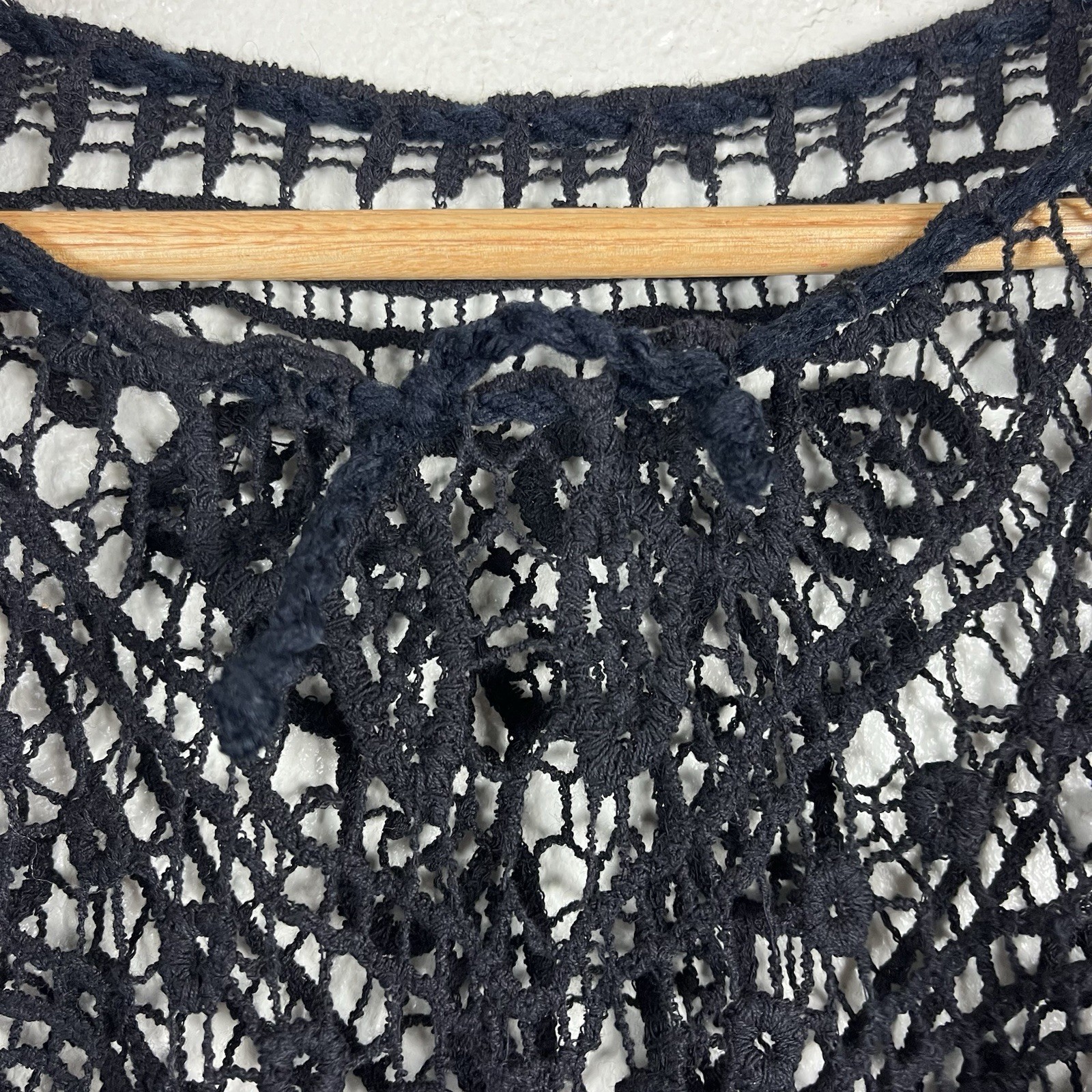 Handmade Black Crochet Lace Swim Cover Up Boho Floral Beach Tunic One Size