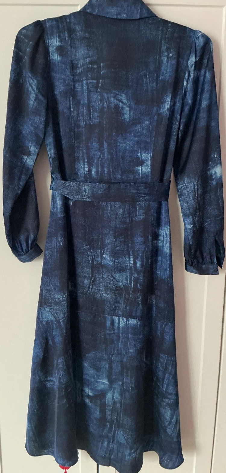 Elie Tahari Button Down Collar Navy Blue satin midi Dress Sz S Women’NWT$495