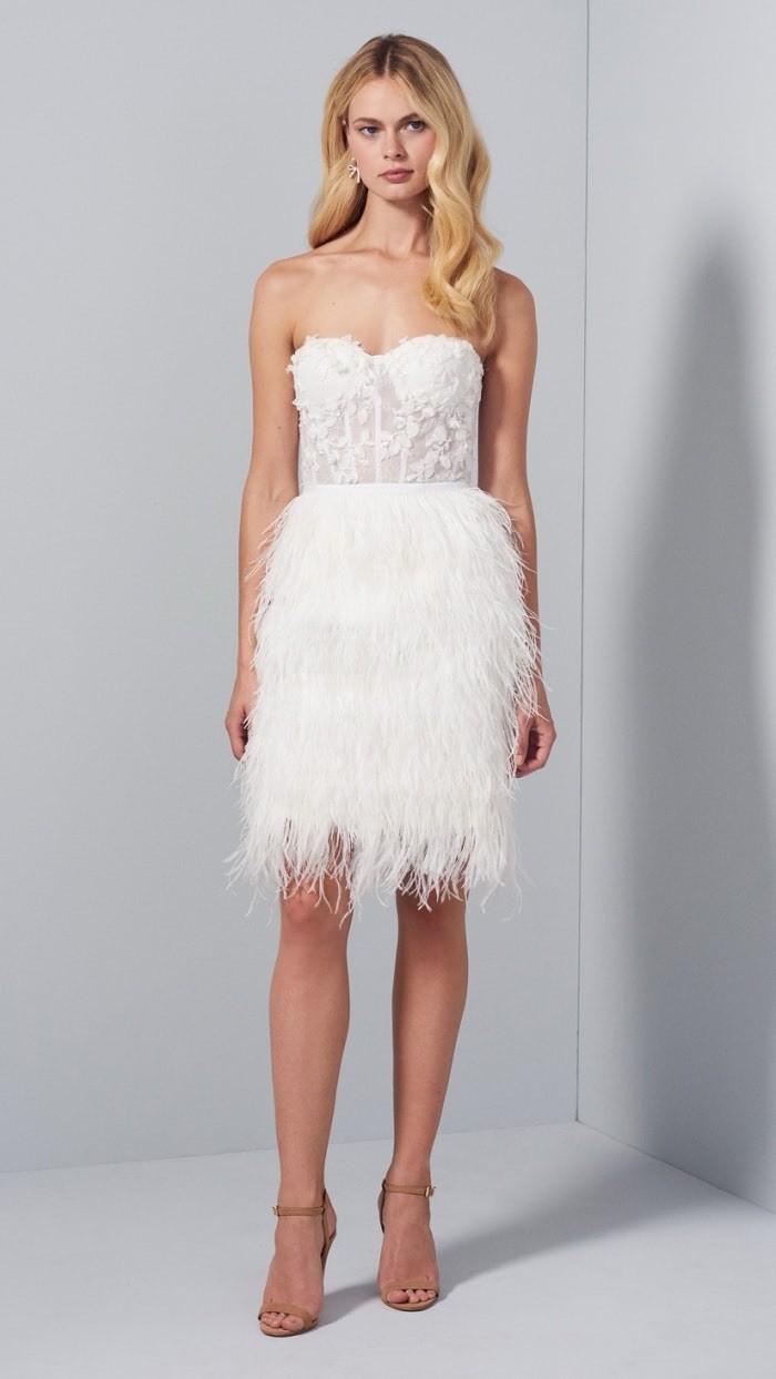 Allison Webb NWT White Hadley strapless floral beaded feather dress bridal XS/S