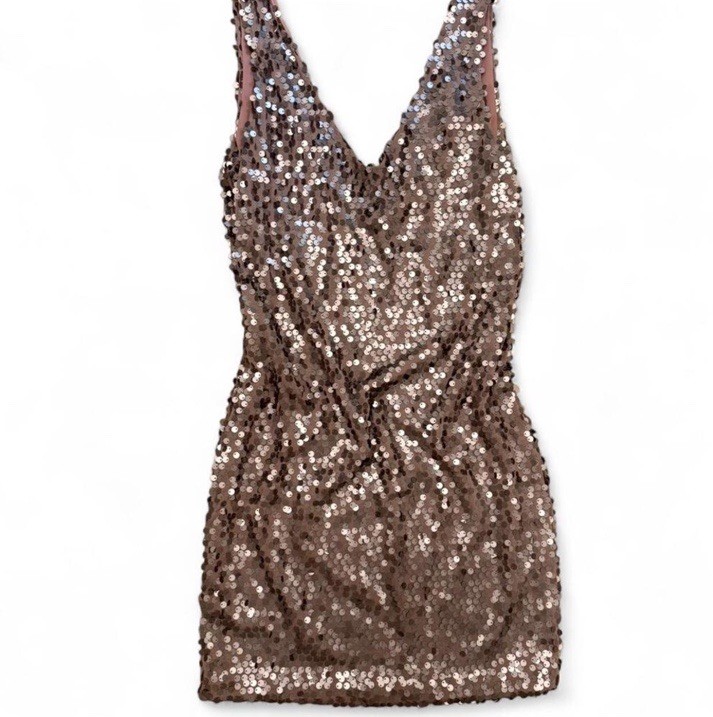 Symphony Mauve Sequin Mini Dress Small V-Neck Party Cocktail Glam