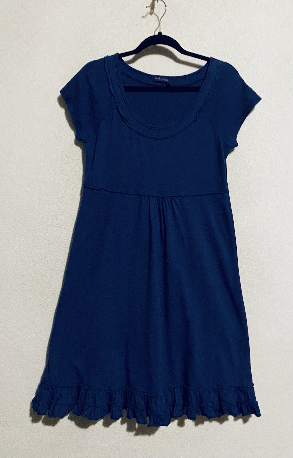 Fresh Produce Dress Womens XS Blue Scoop Neck Cap Sleeve Ruffle Hem Beachy Boho
