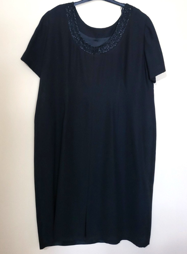 Evan Picone Dress Black Beaded Lined Zip Plus 20W (2X) Gorgeous