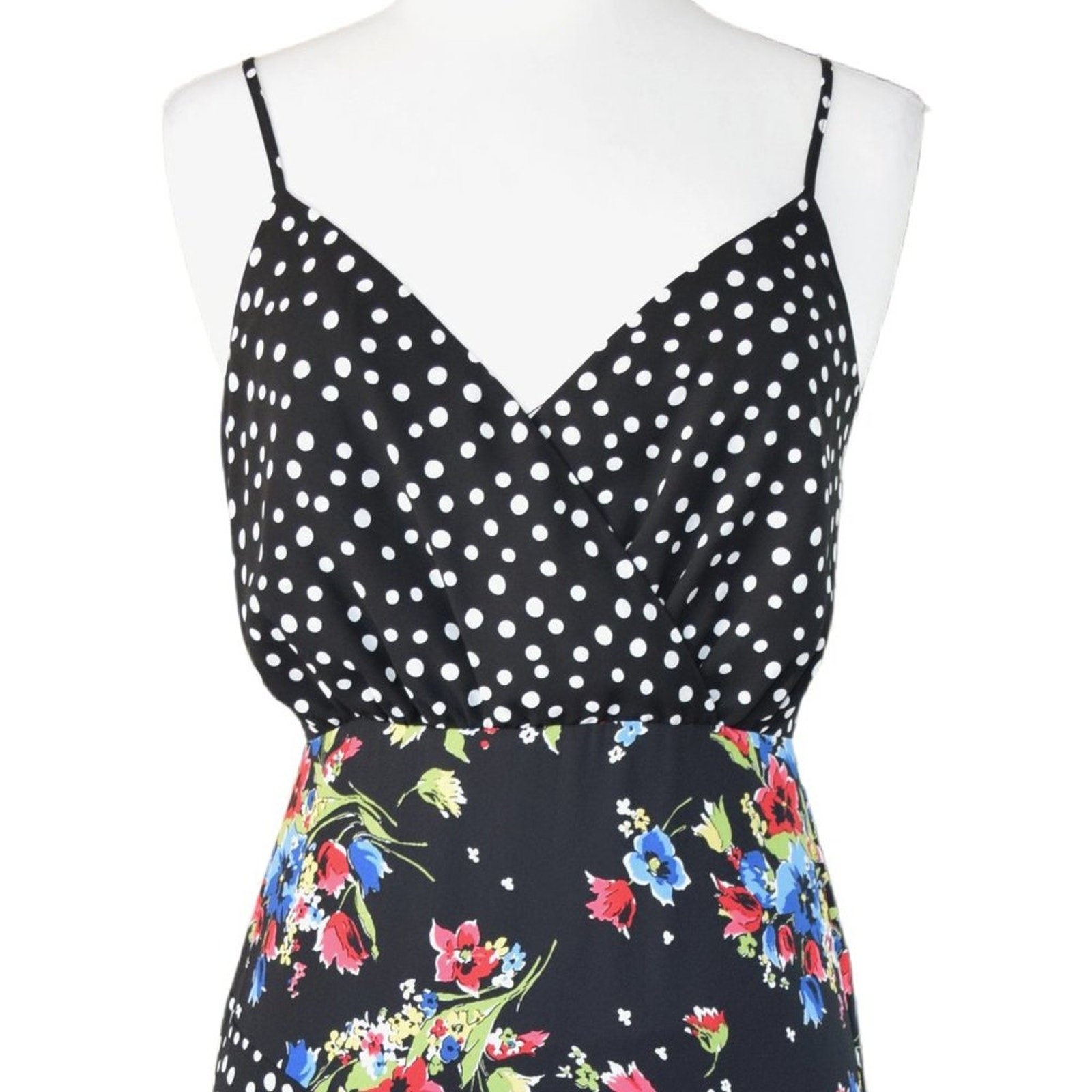 LIKELY Saige Midi Slip Dress Size 4 Black Floral Polka Dot Front Slit Revolve