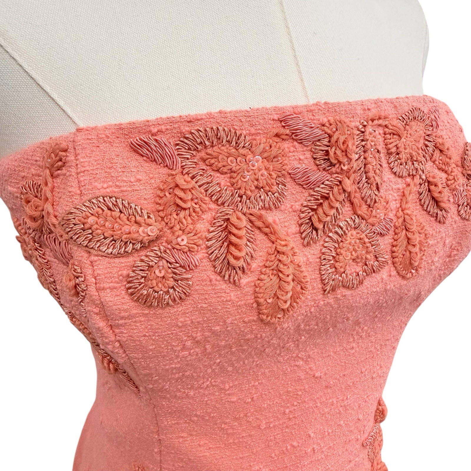 Carolina Herrera Embroidered Strapless Mini Dress Sunset Coral SZ 12 NWT $3490