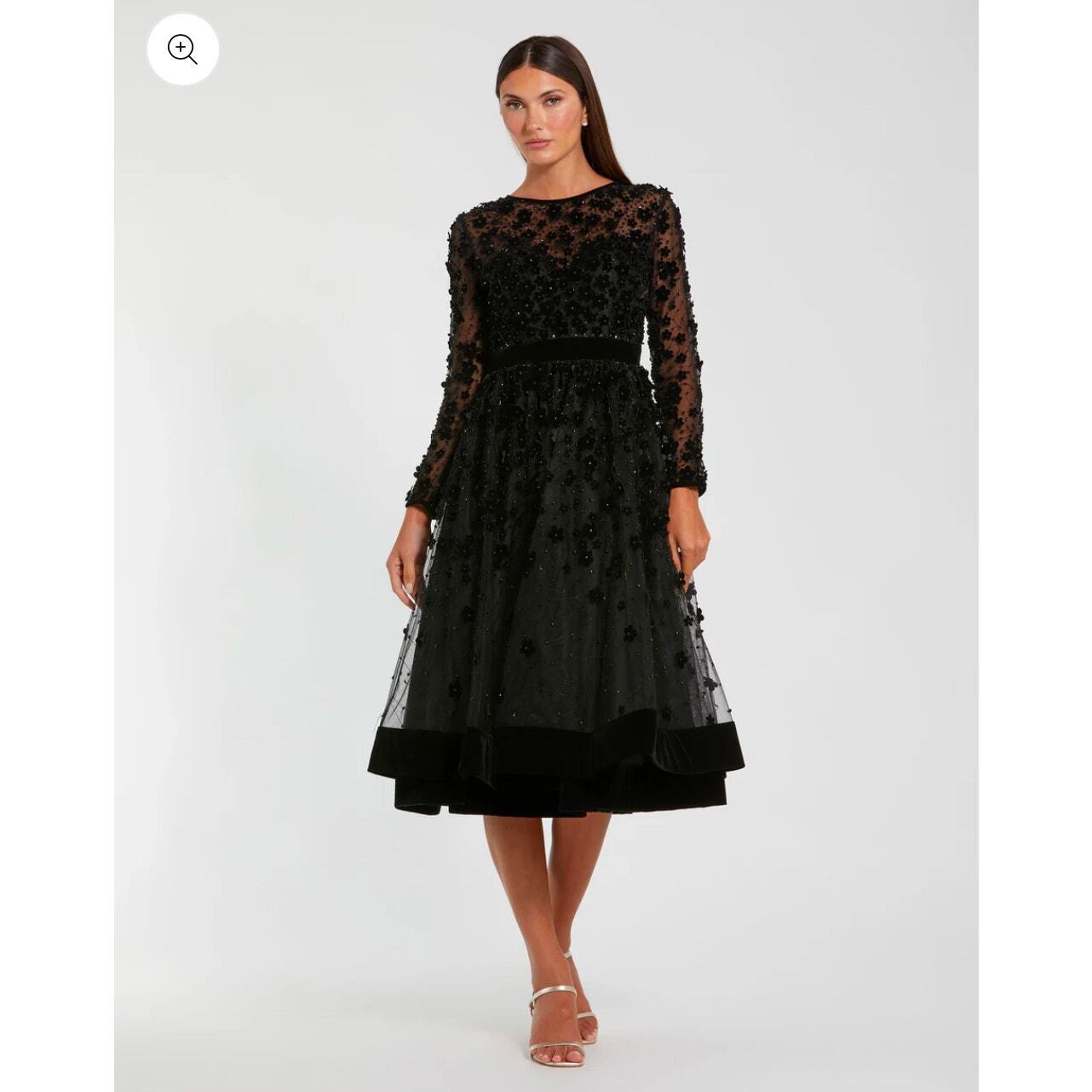 Mac Duggal Evening 67007D Sheer Long Sleeve Modest Prom A-Line Dress Size 14 NWT