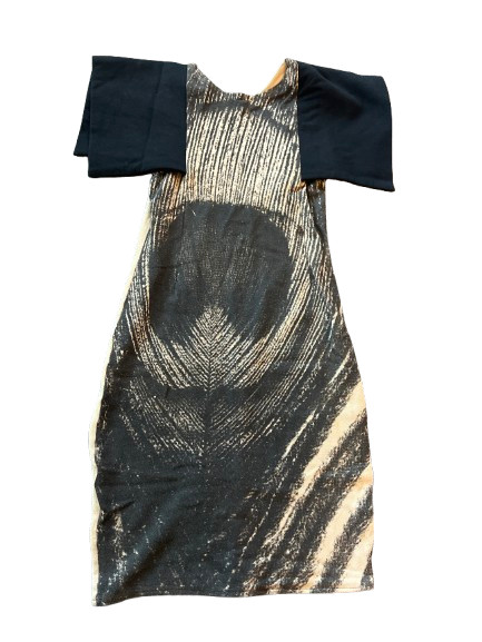 Meem Label Womens Black Beige Printed Open Sleeve Sheath Dress Size Small