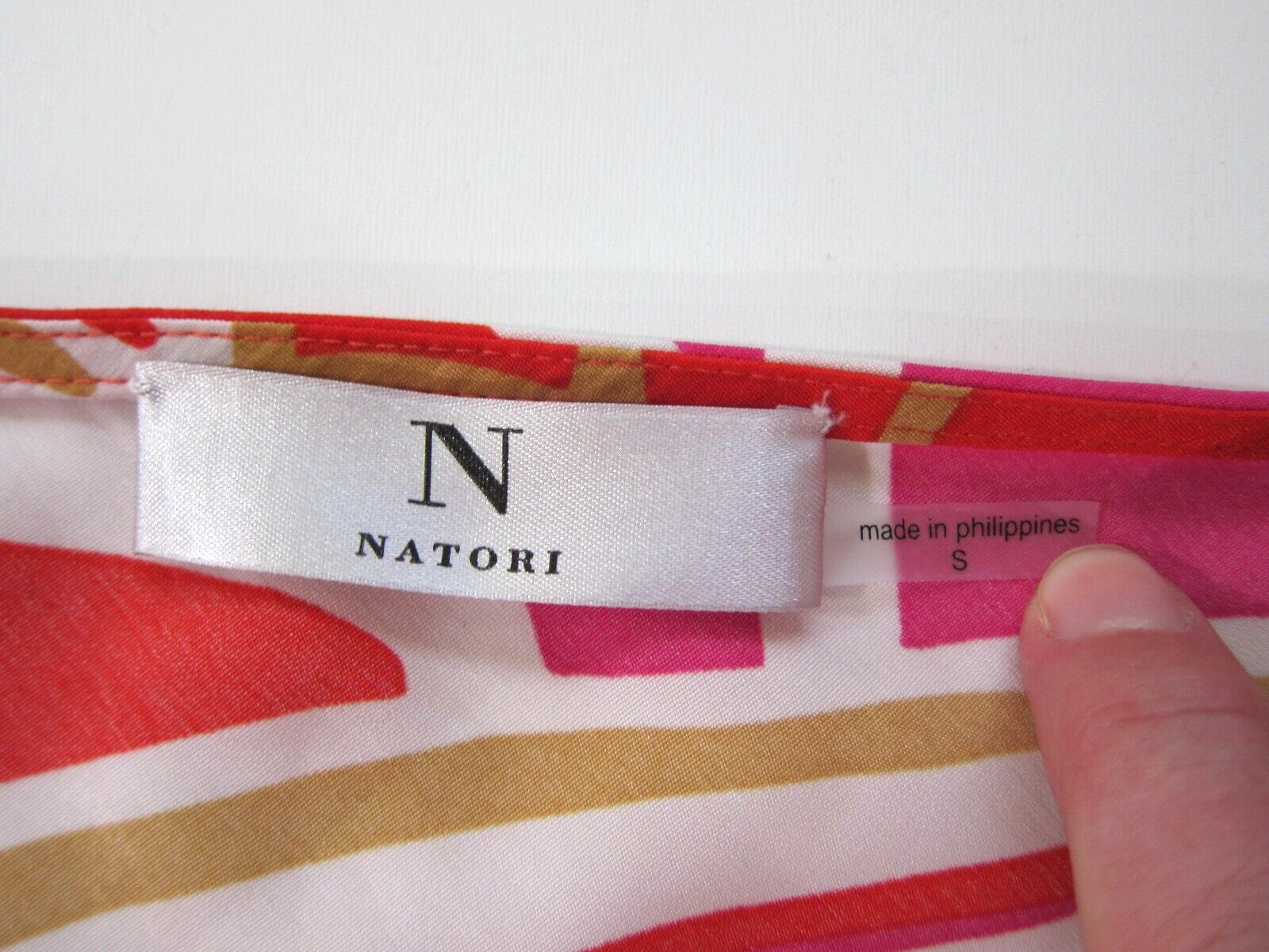 Natori Pink Orange White Geometric Cap Sleeve Tent A-Line Sheath Tunic Dress S