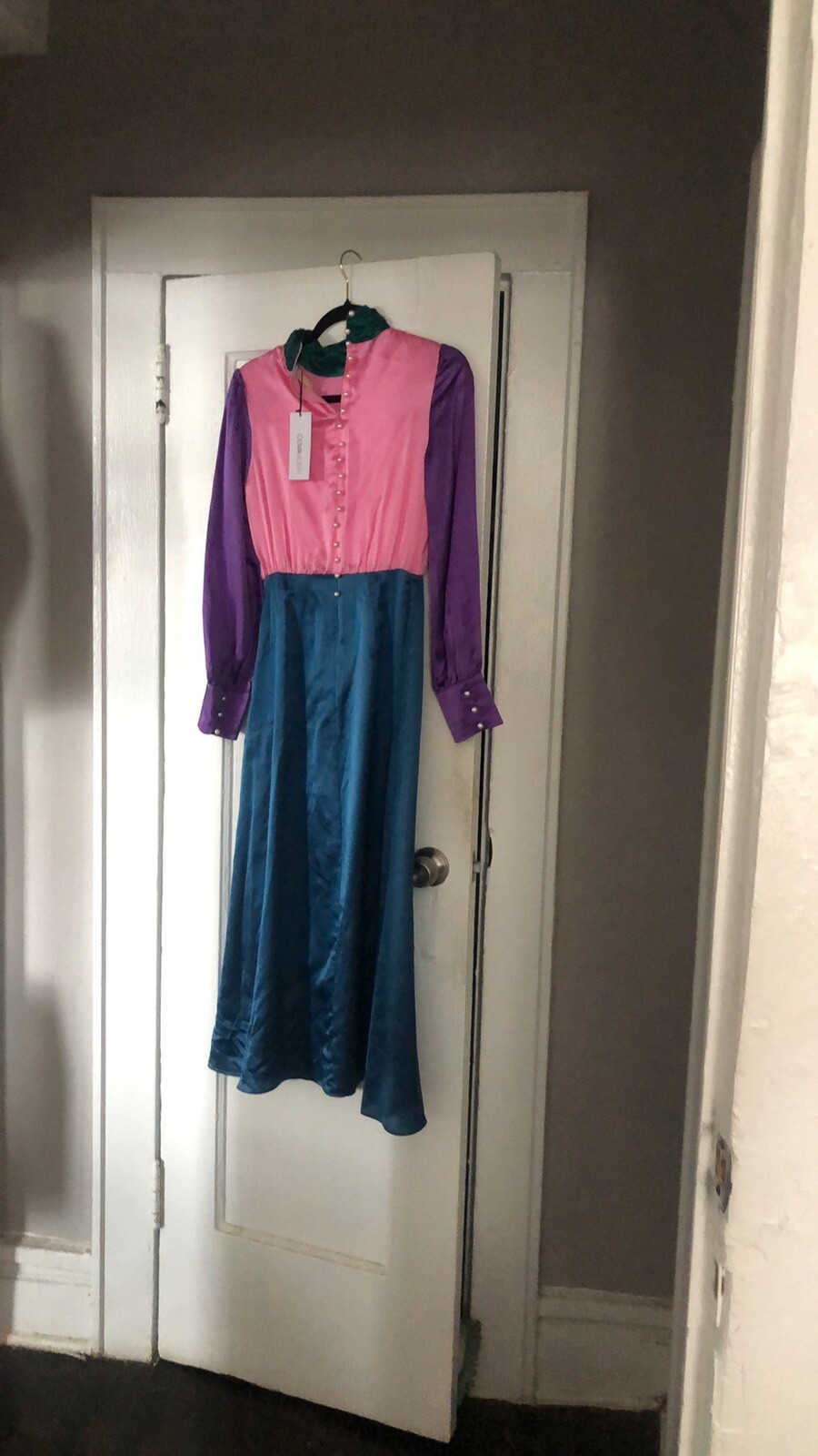Olivia Rubin Gwen colorblock muli color long sleeve maxi dress UK 6 US 2 NWT