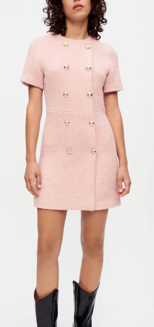 Maje Pink And Ecru Mottled Tweed Dress Sz FR 38 US Medium Fitted Short