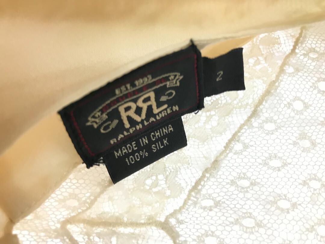 RRL RALPH LAUREN 100% Silk See-through Lace Ruffle Long Dress Women 2 Off White