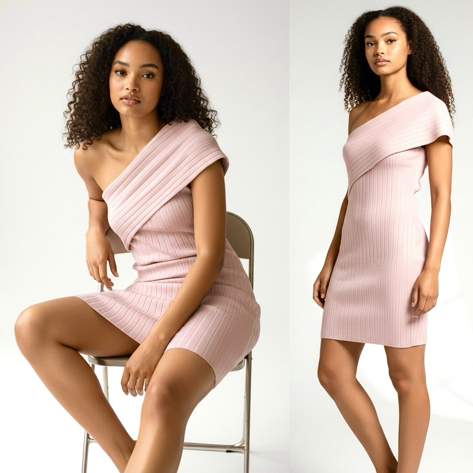 By The Way Knit One Shoulder Mini Tight Fit Dress Size S Pink Pullover Stretch