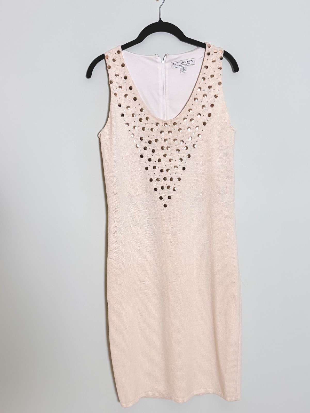 St. John Santana Knit Ivory Sleeveless Studded Rhinestone Dress Size 8 U