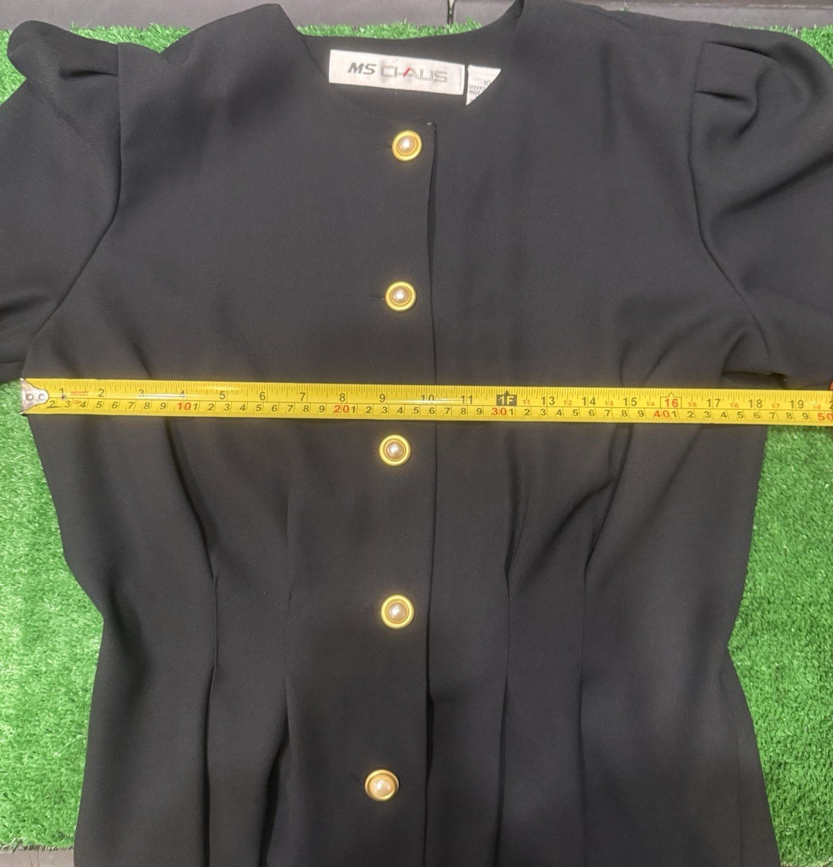 MS Chaus Pearl Button Front Sheath Career Midi Dress Long Sleeves Sz 10 Black