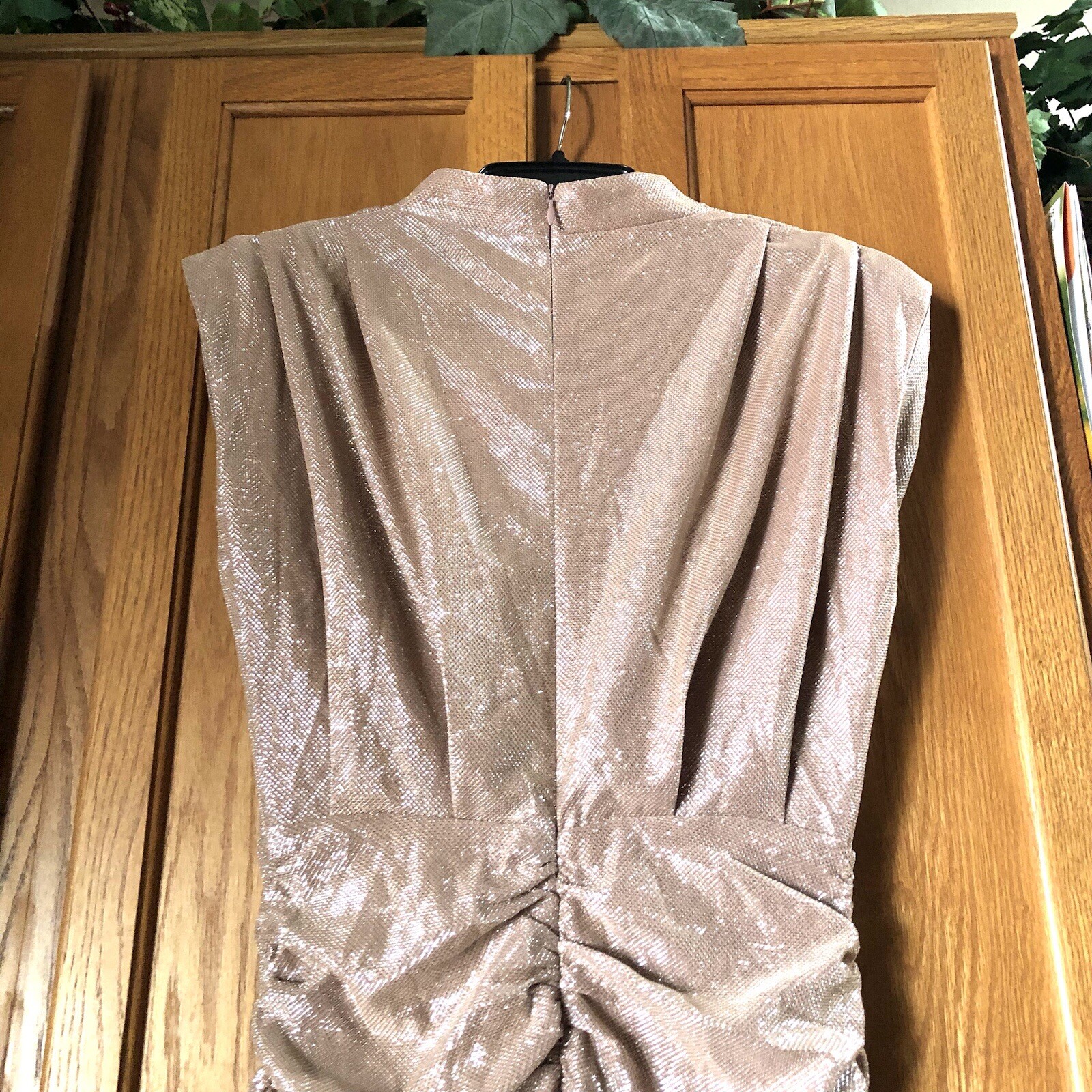 Line & Dot Women’s High Neck Ruched Sleeveless Bodycon Mini Dress Champagne XS