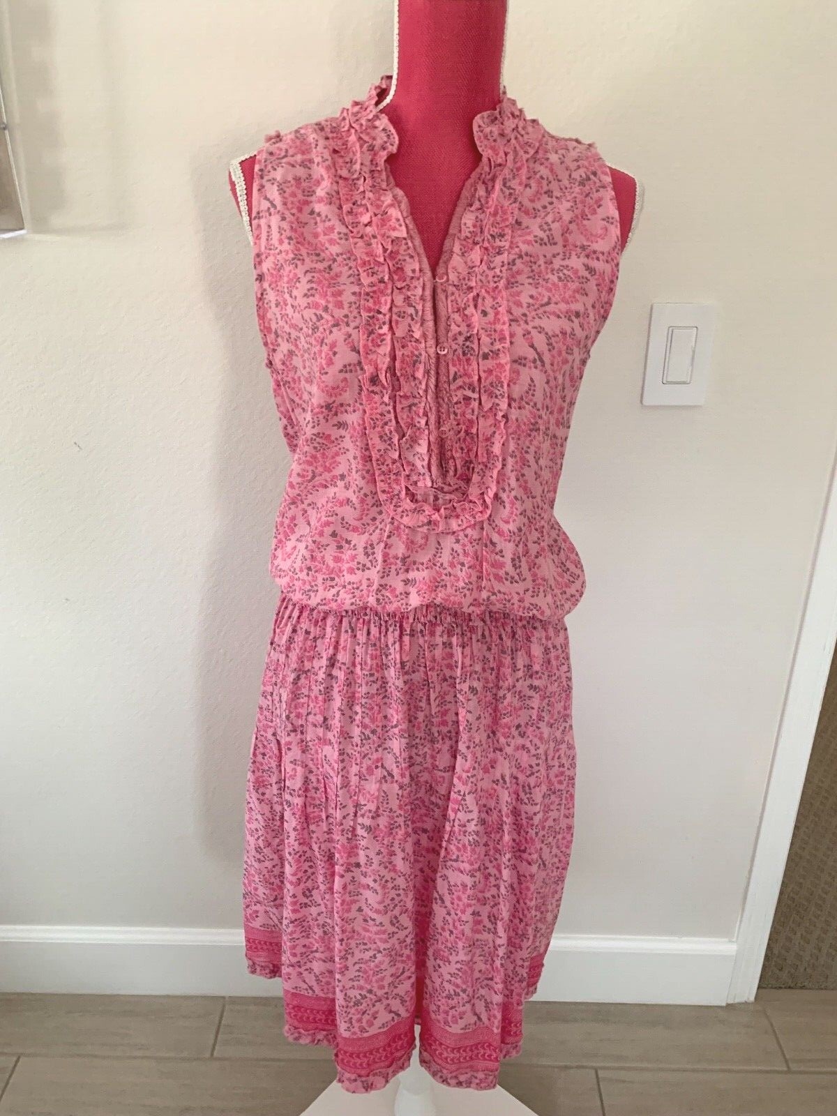 LOLA AUSTRALIA COTTON SUNDRESS MINI KNEE LENGTH PINK RARE XS DESIGNER