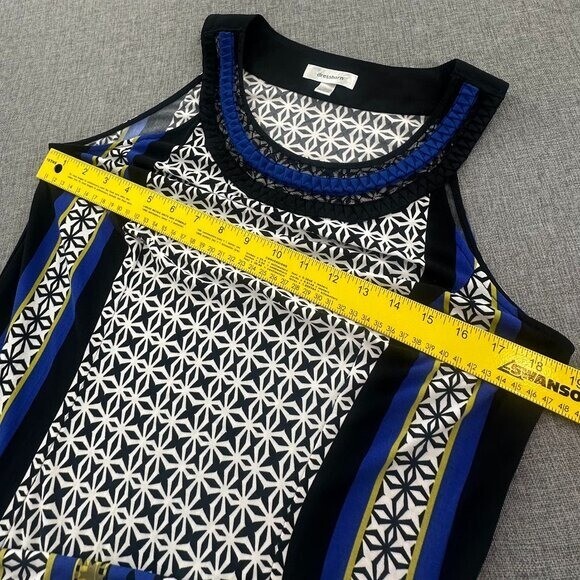 Dressbarn Sheath Dress Size 12 Black Blue White Yellow Sleeveless Round Neck
