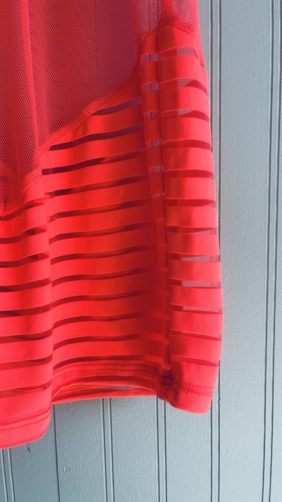 Vintage WTD Orange Sheer Mesh Striped V-Neck Short Sleeve Maxi Dress Women S