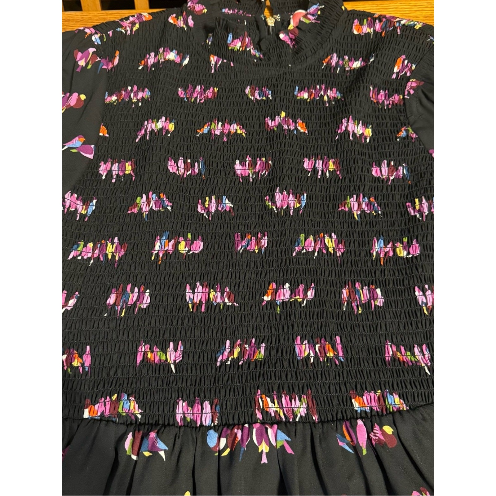 Kate Spade Love Birds Smocked Long Sleeve Knee Length Dress Sz 10
