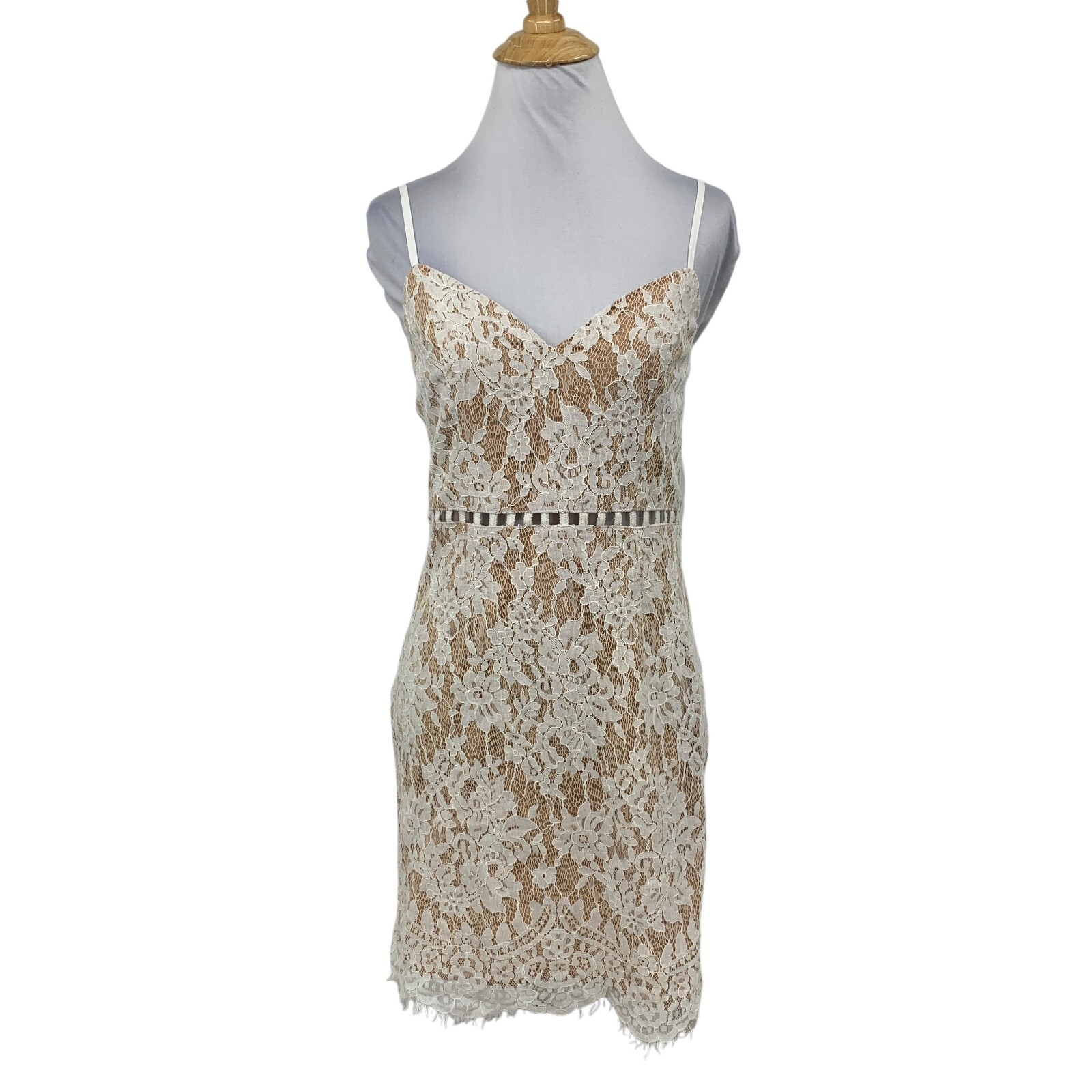 Tobi Dress Womens M Medium Ivory Nude Floral Lace Overlay Back Zip Mini Dress