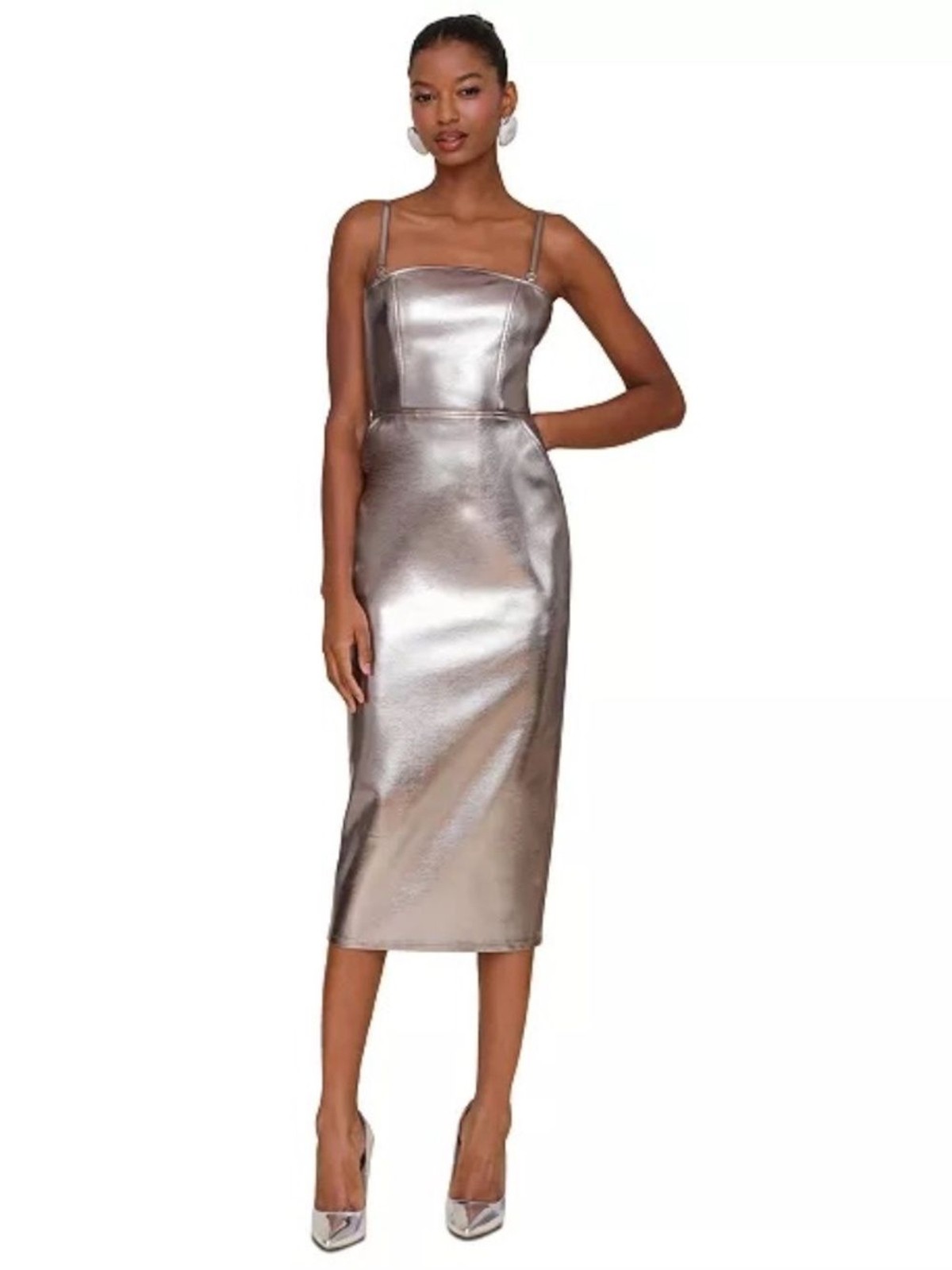 NWT Avec Les Filles Metallic Faux Leather Midi Dress – size 6