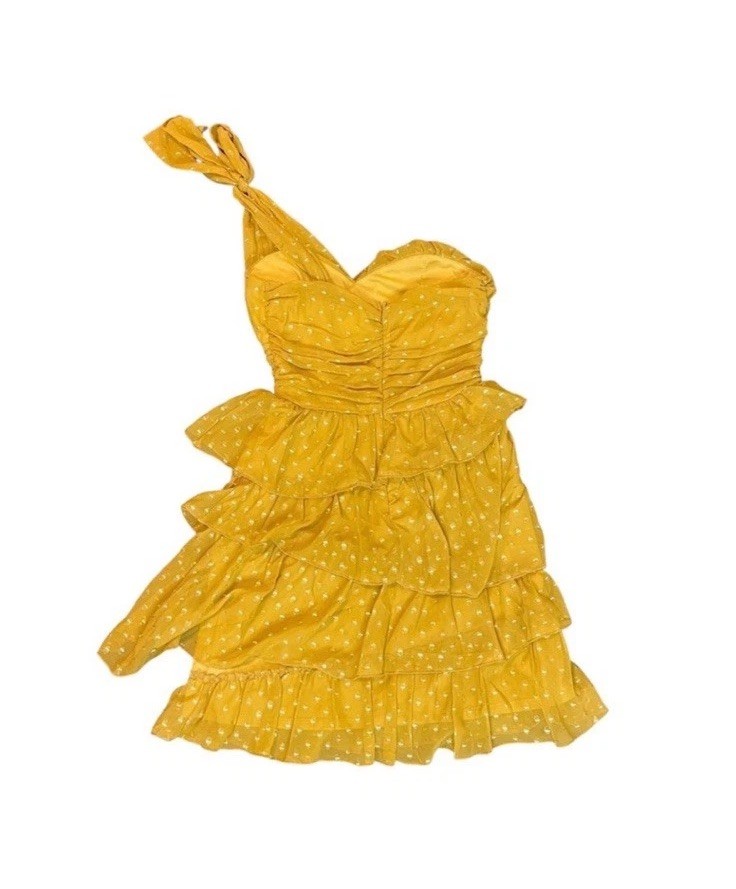 “ORANGE” Yellow One-Shoulder Ruffle Dress Size: Small