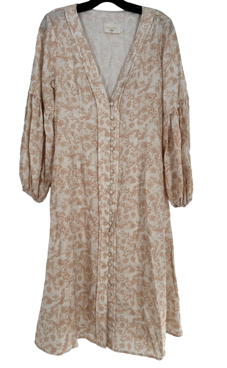 SANCIA The Maryse Beige Floral Midi Dress Size Small