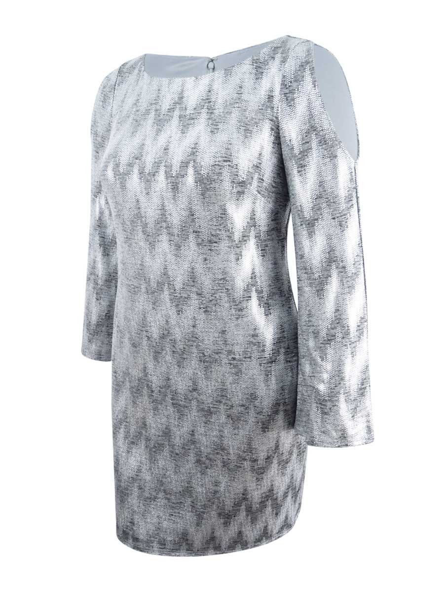 Jessica Howard Women’s Cold-Shoulder Metallic Dress (18, Silver)