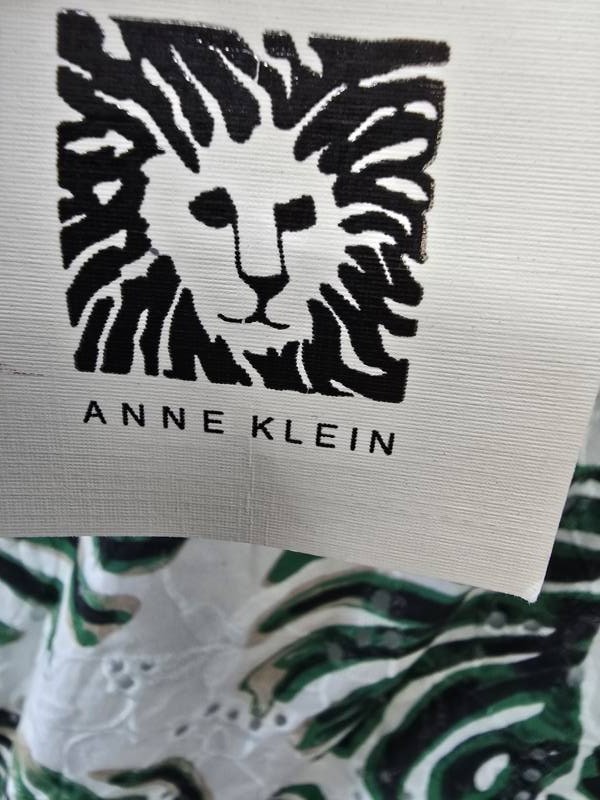 Anne Klein Printed Cotton Eyelet V-Neck Dress Women’s 10 White Dove Multi