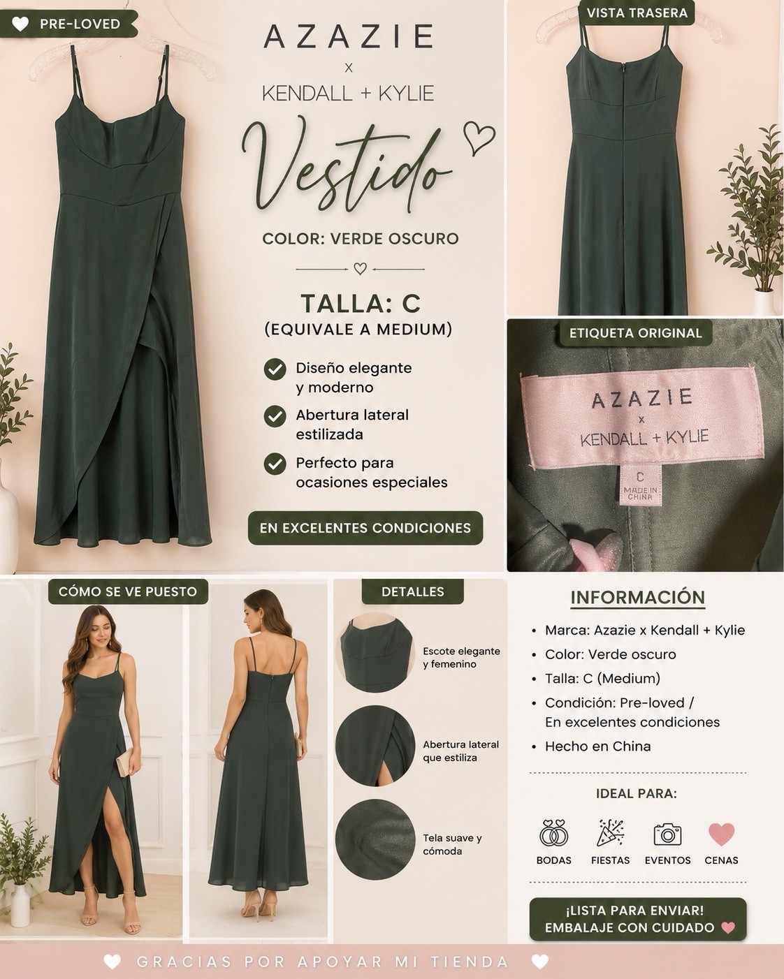 Azazie x Kendall + Kylie Green Solid Satin A-Line Long Dress M Sweetheart Zip