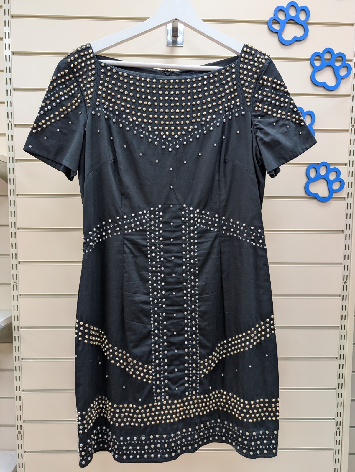 French Connection Black Studded Embellished Dress Size 14 Party Evening Cocktail
