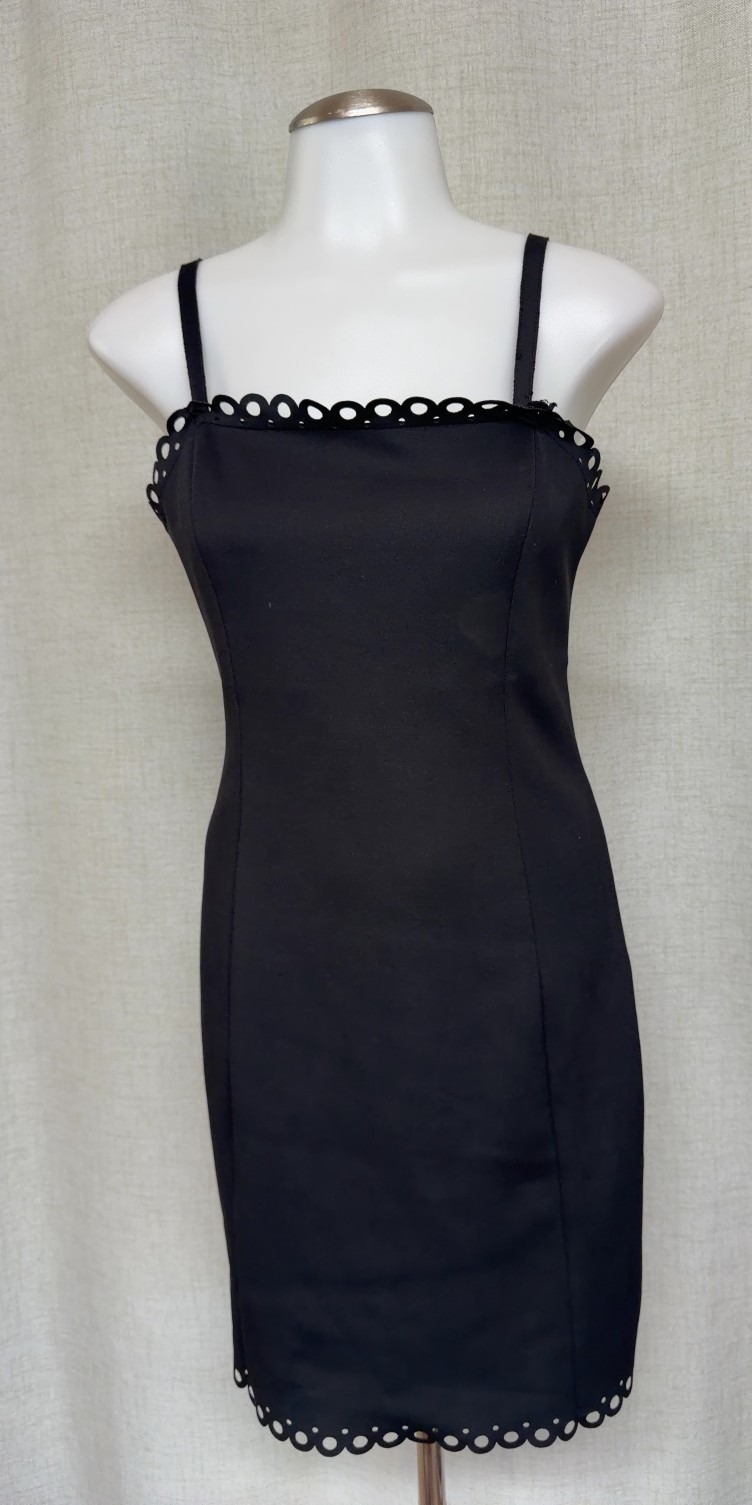 SUSANA MONACO Black Dress Scalloped Trim Spaghetti Strap Mini Sz 2