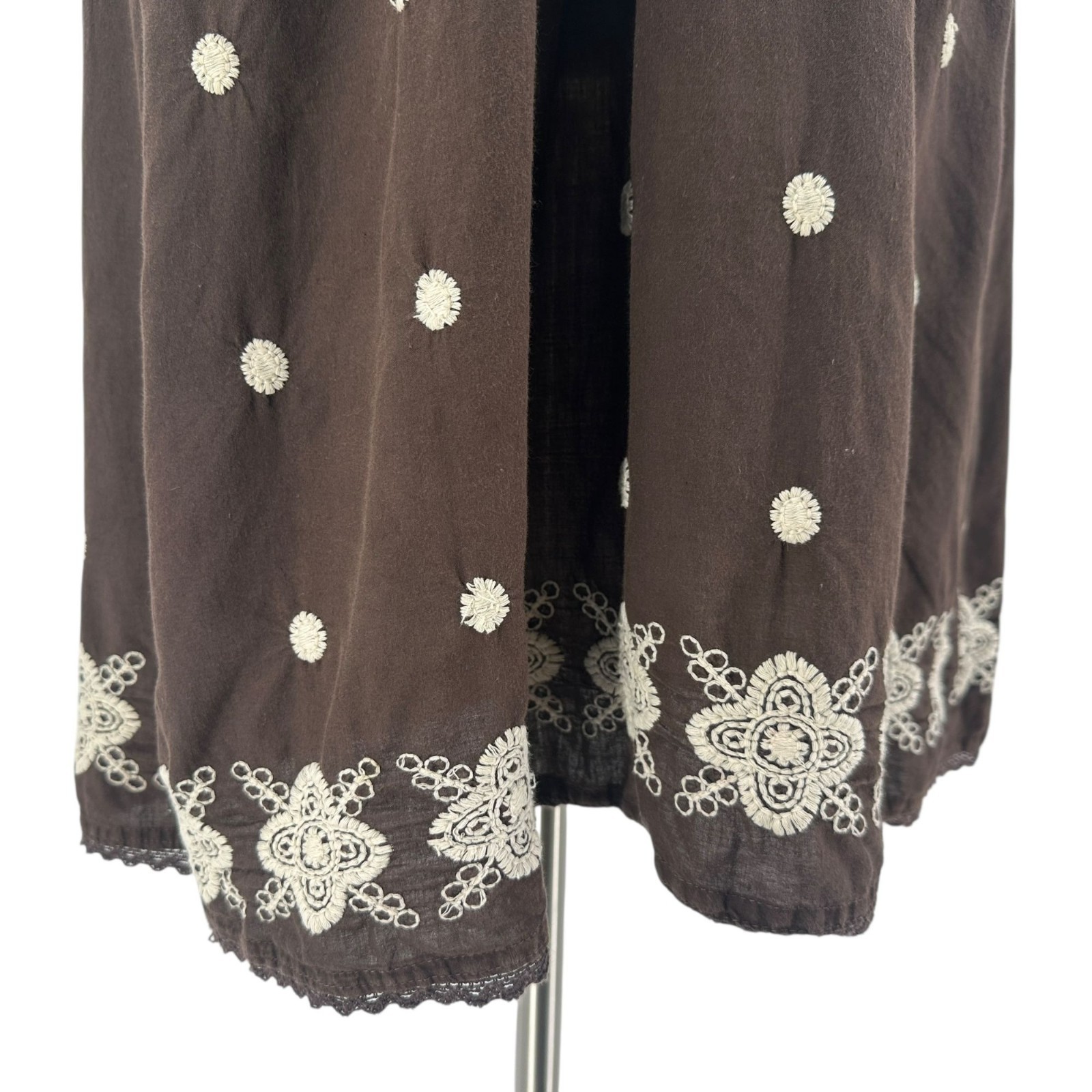 Cute Options Womens Large Dress Embroidered Polka Dot Brown Babydoll