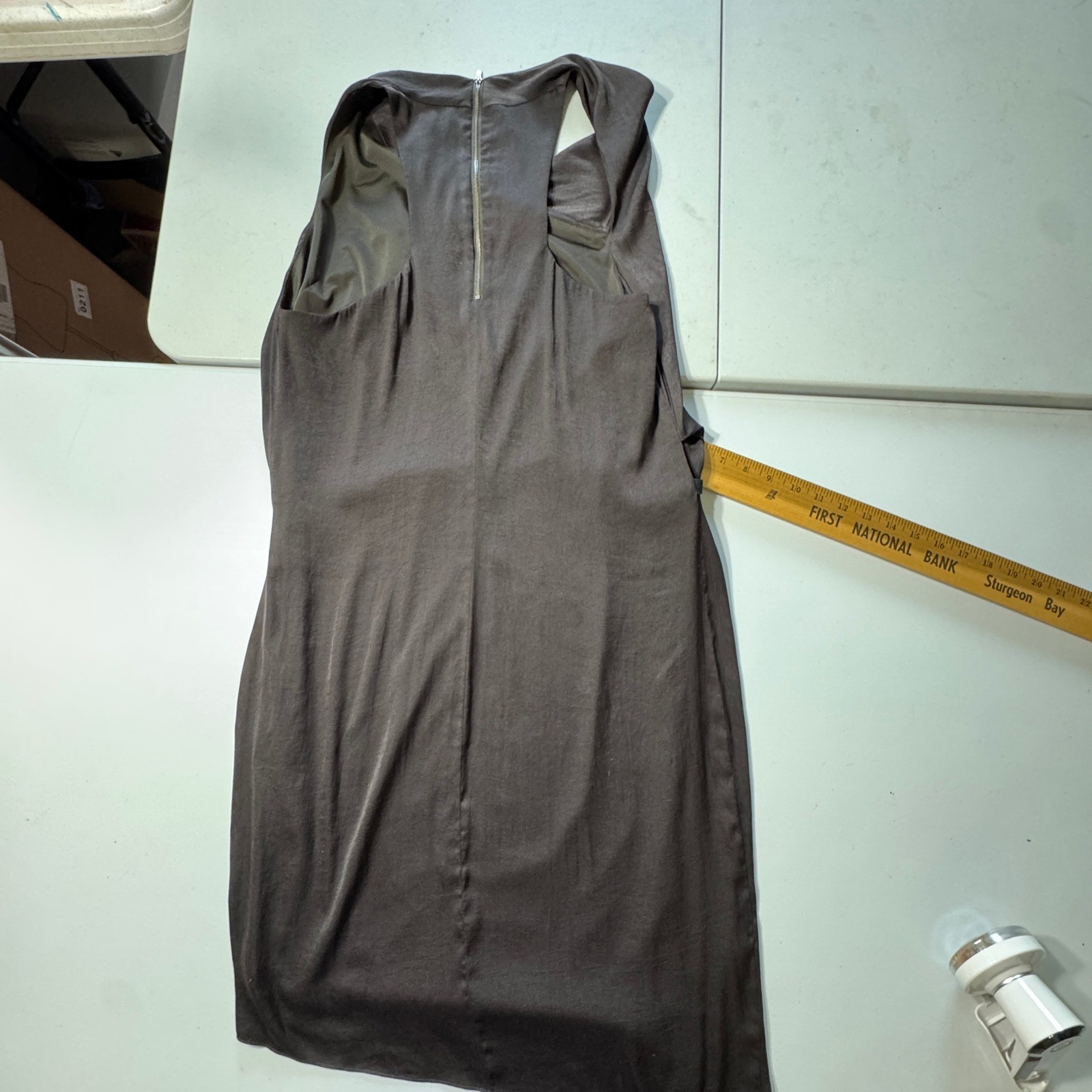 Helmut Lang Draped Cocktail Dress Womens 8 Grey Excellent Asymmetrical Belted