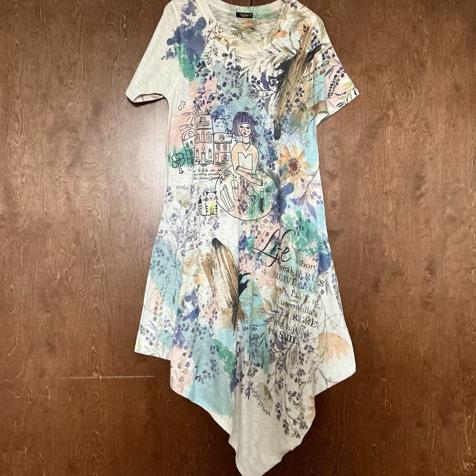 Inoah Dress Artistic Artsy Boho Eclectic Asymmetrical Flowy Midi Size M Pockets