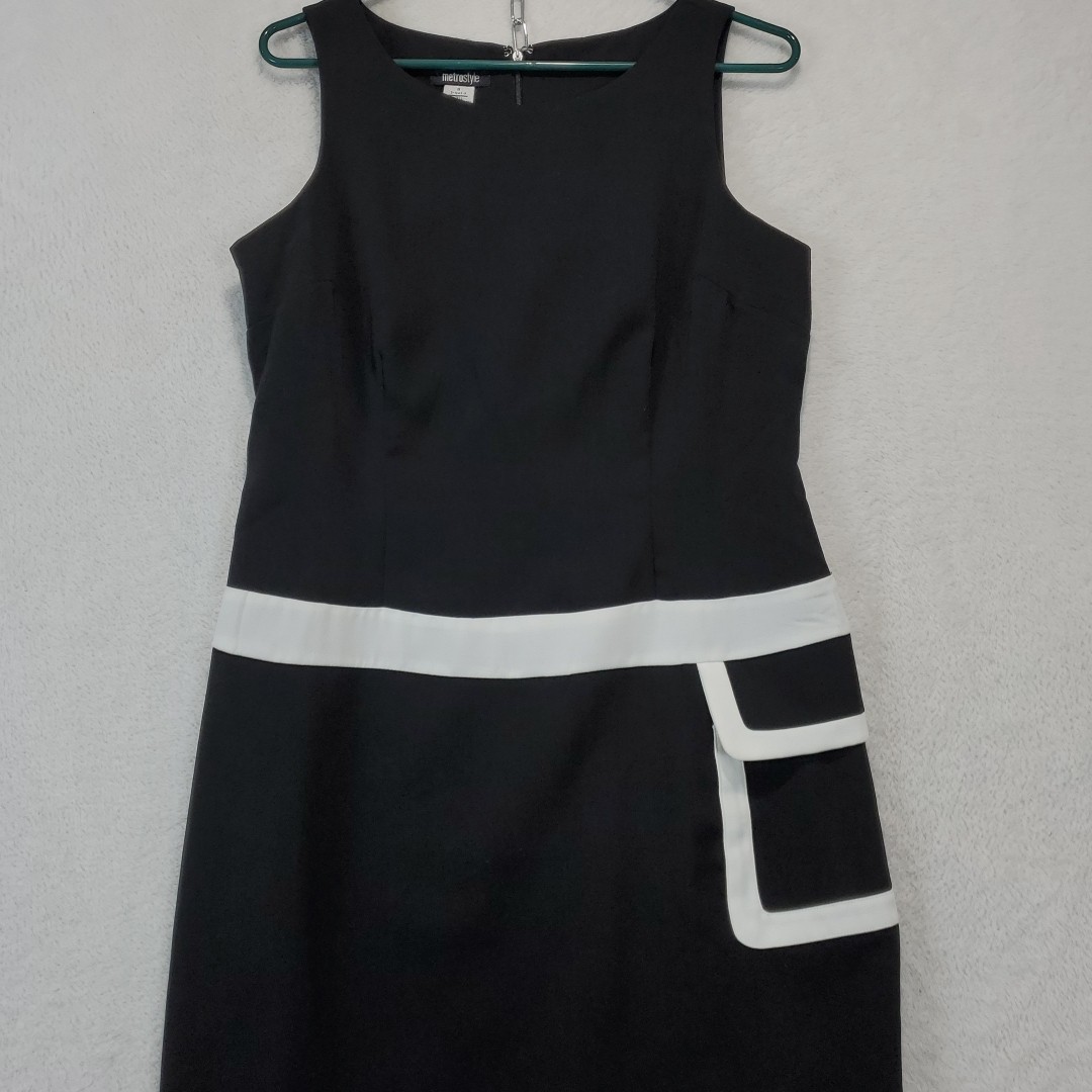 Metrostyle Black White Color Block Sleeveless Shift Sheath Midi Dress Size 8