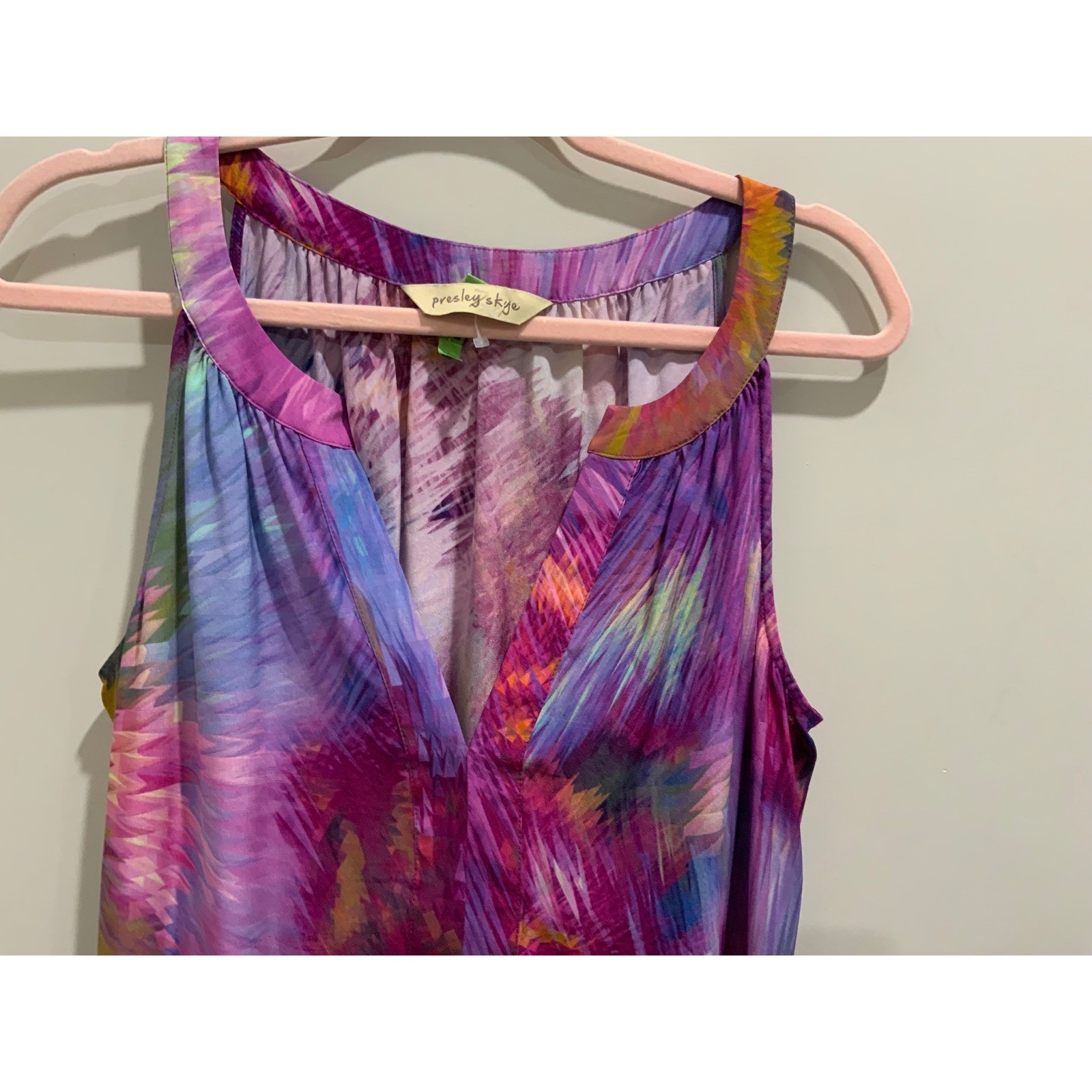 Presley Skye 100% Silk Abstr Print High Low Maxi Dress Purple Pink NC1503-11185
