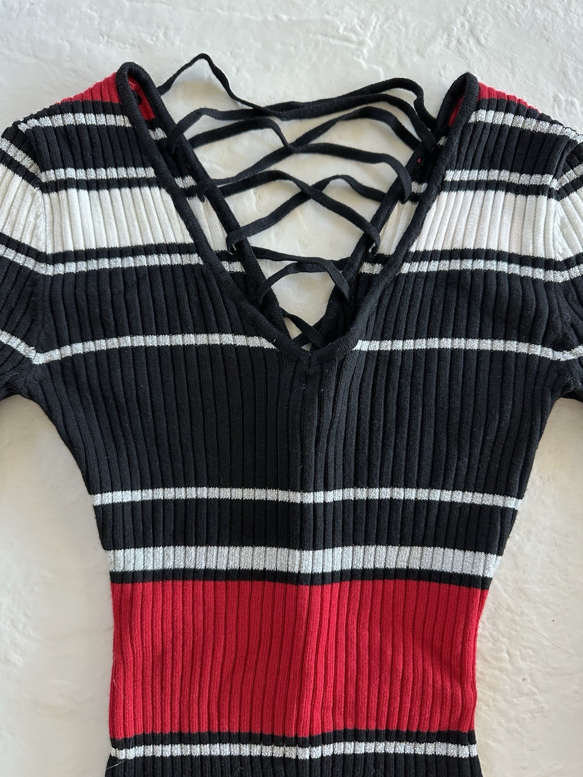 Planet Gold Black, White, Silver, and Red Horizontal Stripes Bodycon Dress