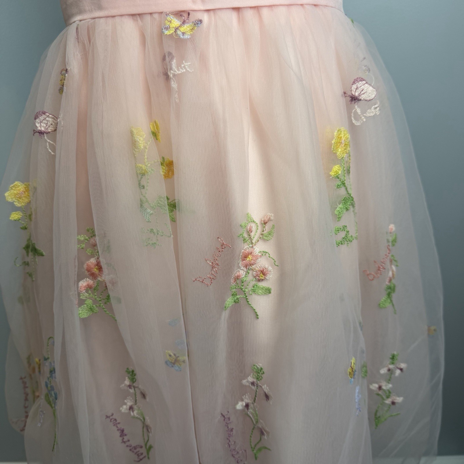 Pink Tulle Mini Dress Fairycore Lace-Up Corset Romantic Embroidered Floral Sz 8