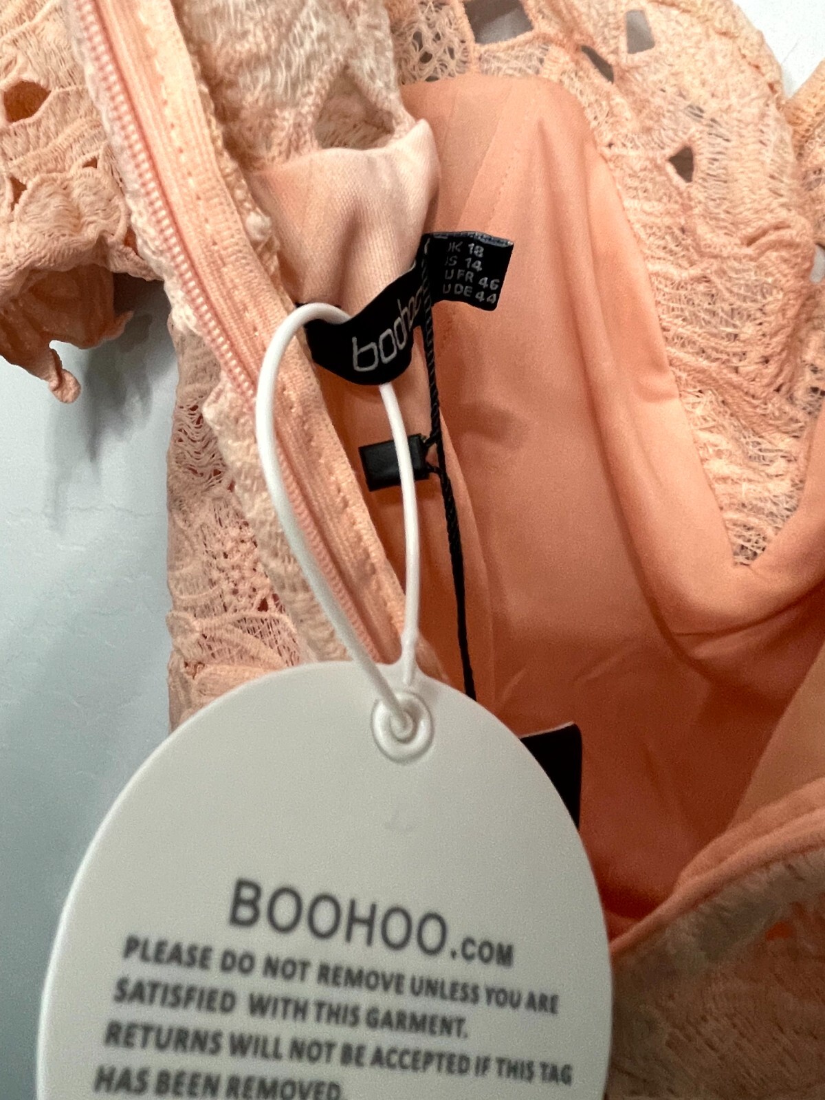 BOOHOO Botique Off Shoulder Lace Blush Skater Dress Size 14 NWT