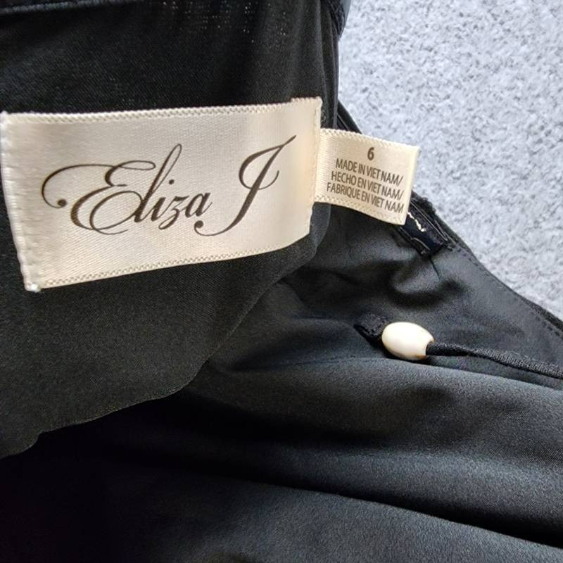 Eliza J Beaded-Strap Contrast-Trim Halter MIDI Dress Women’s 6 Black Linen Blend