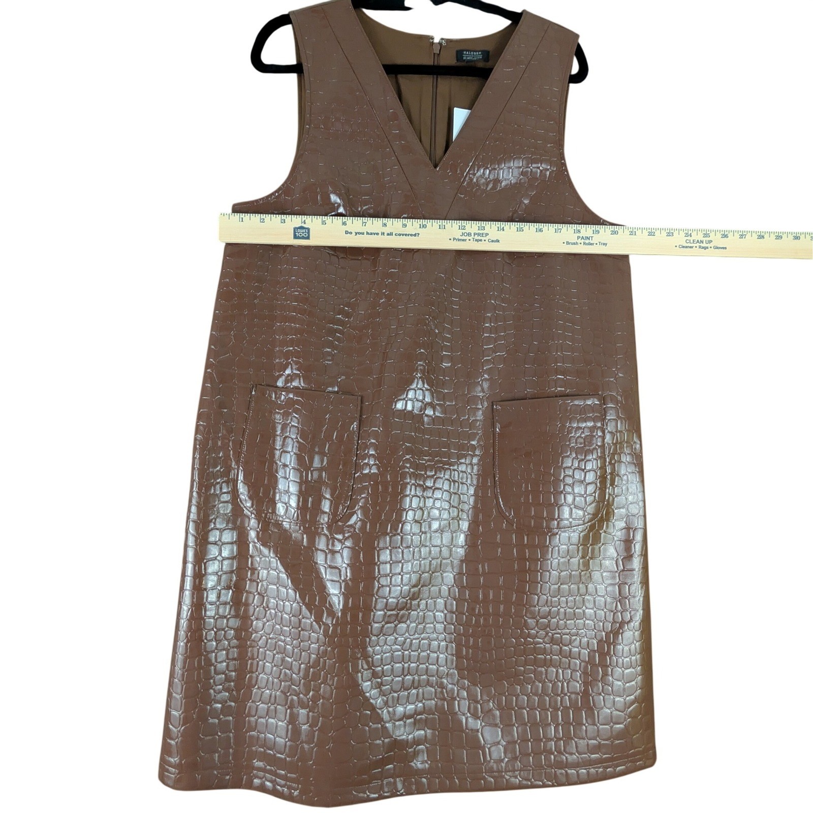 Halogen x Atlantic-Pacific Croc Embossed Faux Leather Jumper Dress Brown L NEW