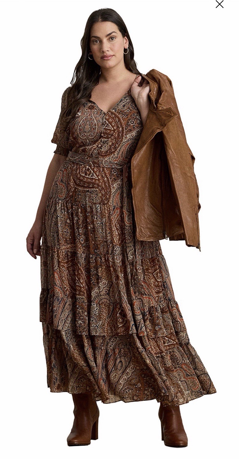 New RALPH LAUREN 18W Plus PAISLEY Belted Crinkle Georgette Dress $225