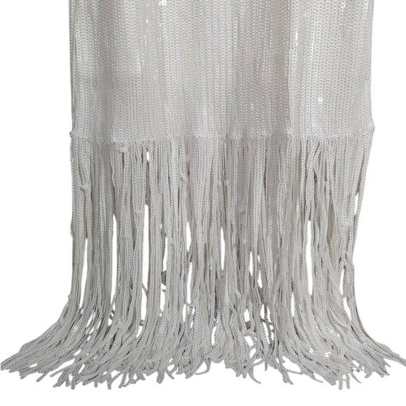 J. Crew Collection White Sequin Fringe Maxi Dress Formal Evening Gown Size 2