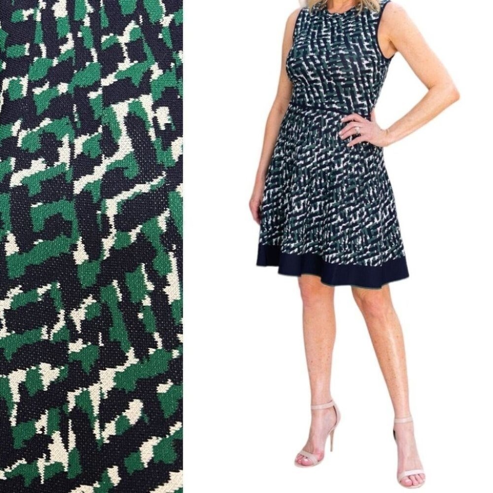 Eliza J Sweater Dress XS Green Knit A-Line Sleeveless Modest Fall Geometric